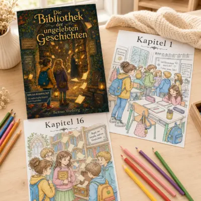 Ausmal-Set Die Bibliothek der ungelebten Geschichten - Benno Vorberg