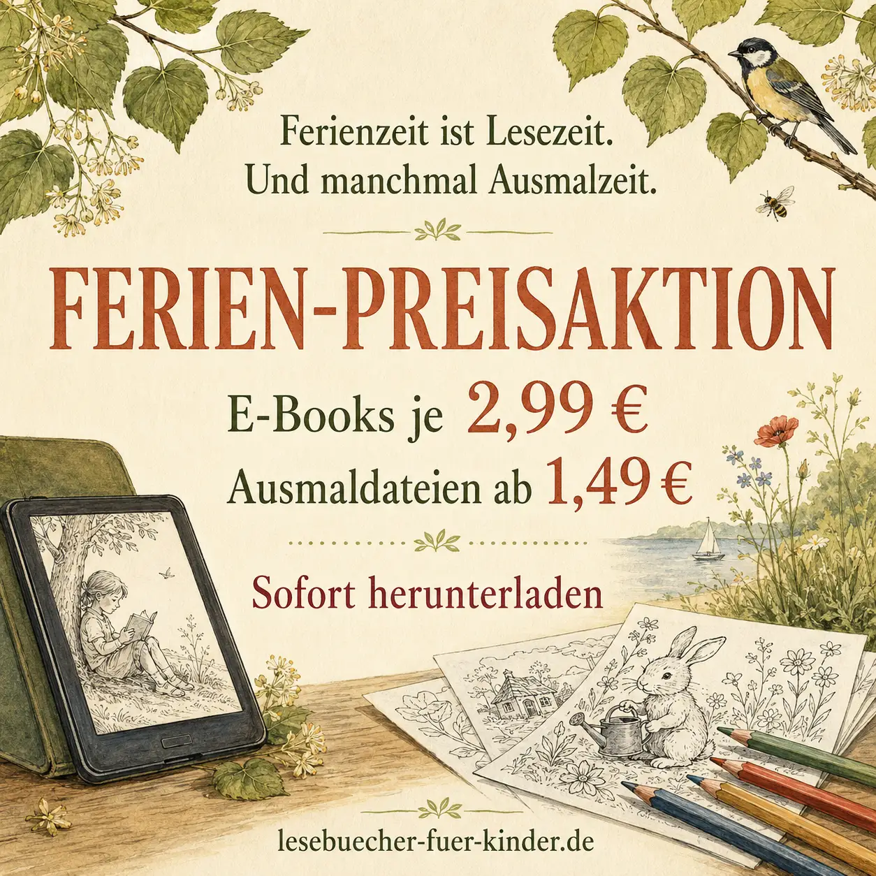 Ferienzeit ist Lesezeit und Ausmalzeit