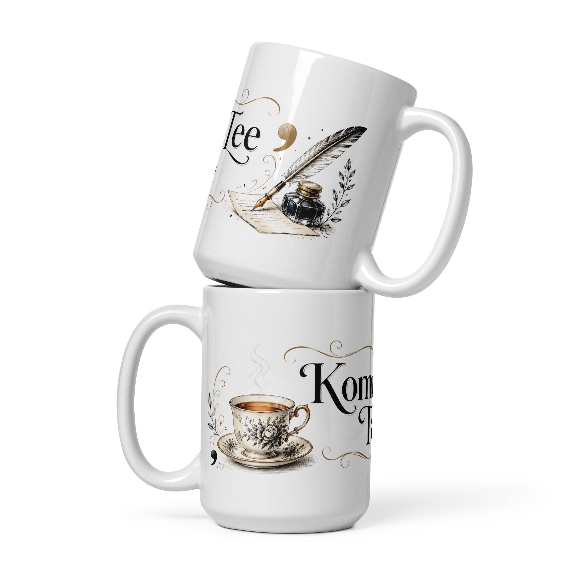 Weiße, glänzende Komma-Tee-Tasse – Bild 2
